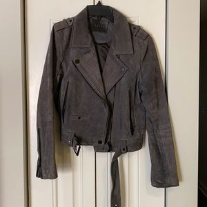 Grey suede moto jacket